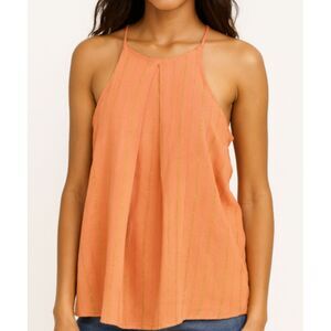 A.N.A Women's Tank Top Size M Orange Sleeveless Gold Metallic Stripe Summer